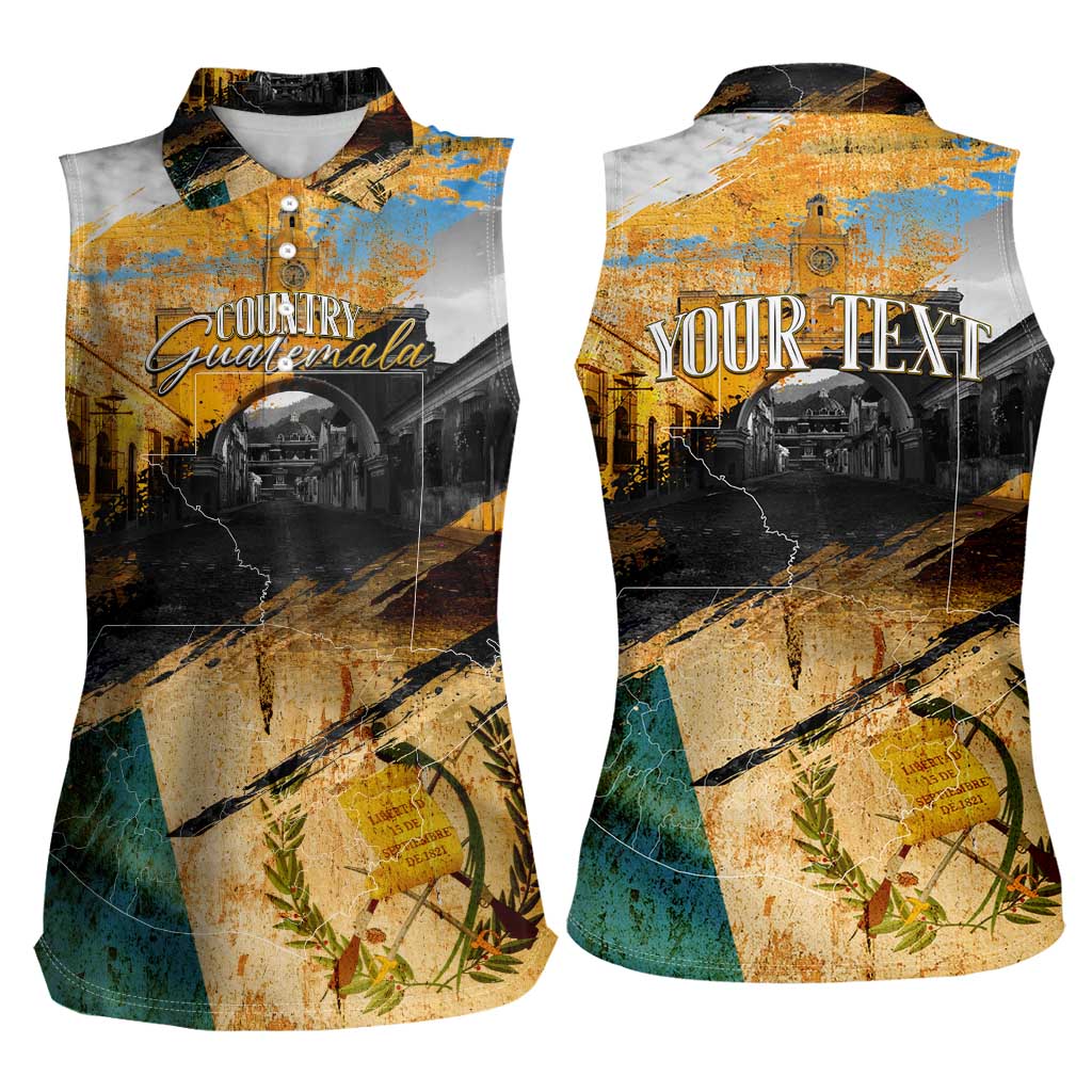 Guatemala Country Pride Women Sleeveless Polo Shirt Grunge Map Art with National Landmark Flag Texture - Wonder Print Shop