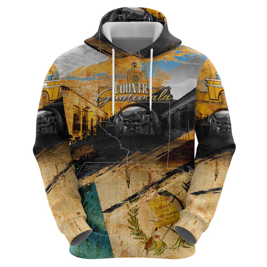 Guatemala Country Pride Zip Hoodie Grunge Map Art with National Landmark Flag Texture - Wonder Print Shop