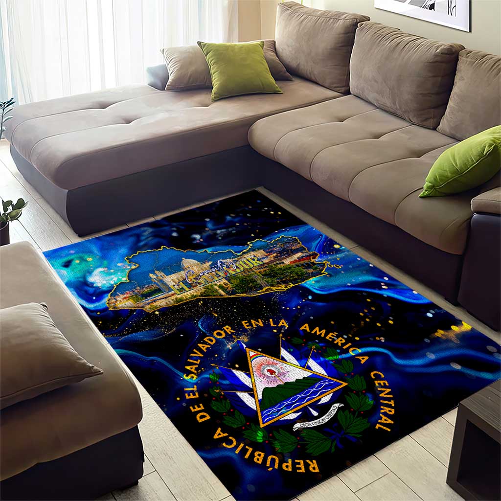 El Salvador Country Pride Area Rug Map Flag and National Emblem Art in Cosmic Blue - Wonder Print Shop