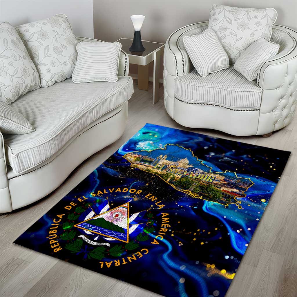 El Salvador Country Pride Area Rug Map Flag and National Emblem Art in Cosmic Blue - Wonder Print Shop