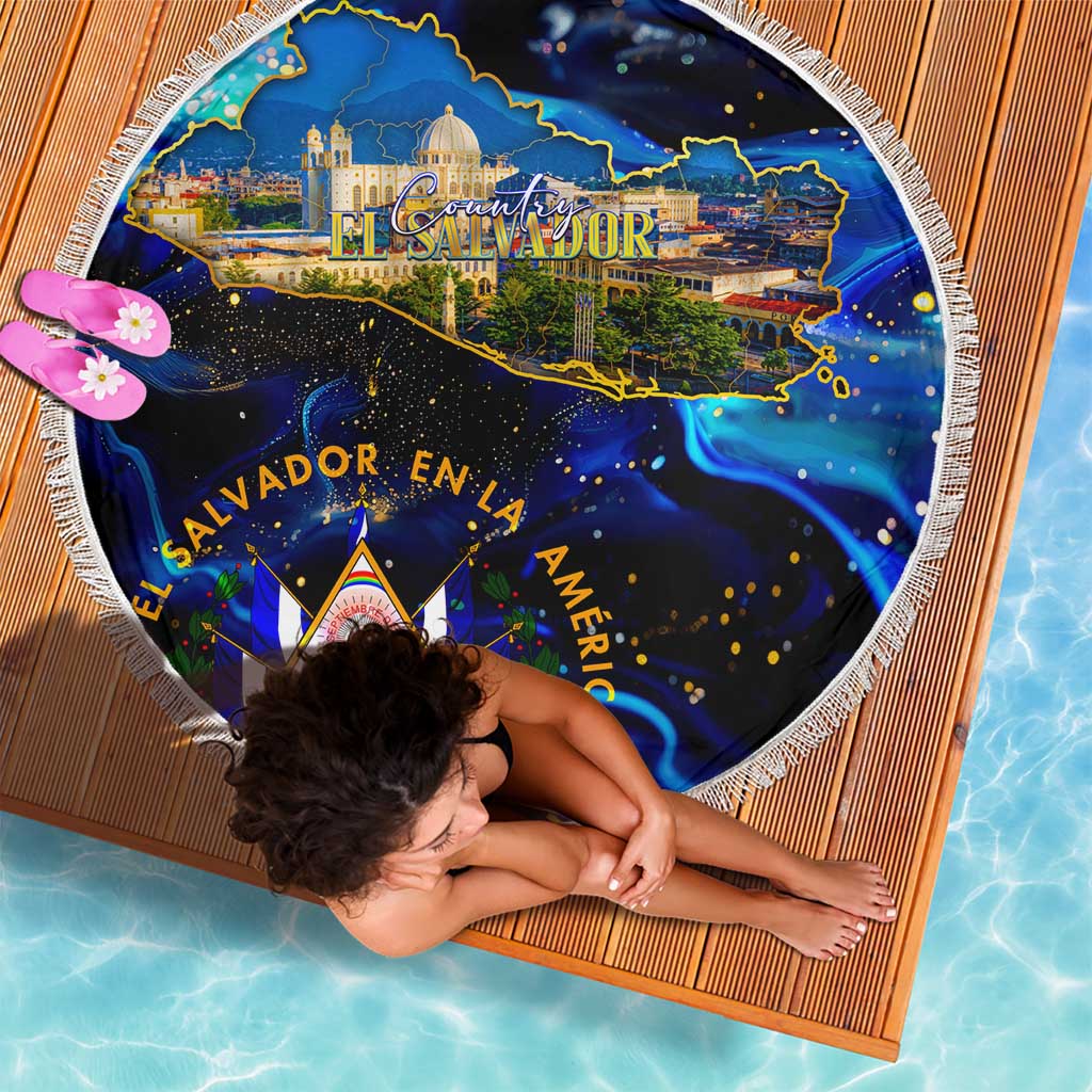 El Salvador Country Pride Beach Blanket Map Flag and National Emblem Art in Cosmic Blue - Wonder Print Shop