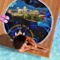 El Salvador Country Pride Beach Blanket Map Flag and National Emblem Art in Cosmic Blue - Wonder Print Shop