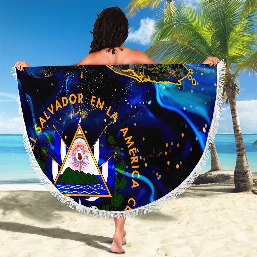 El Salvador Country Pride Beach Blanket Map Flag and National Emblem Art in Cosmic Blue - Wonder Print Shop