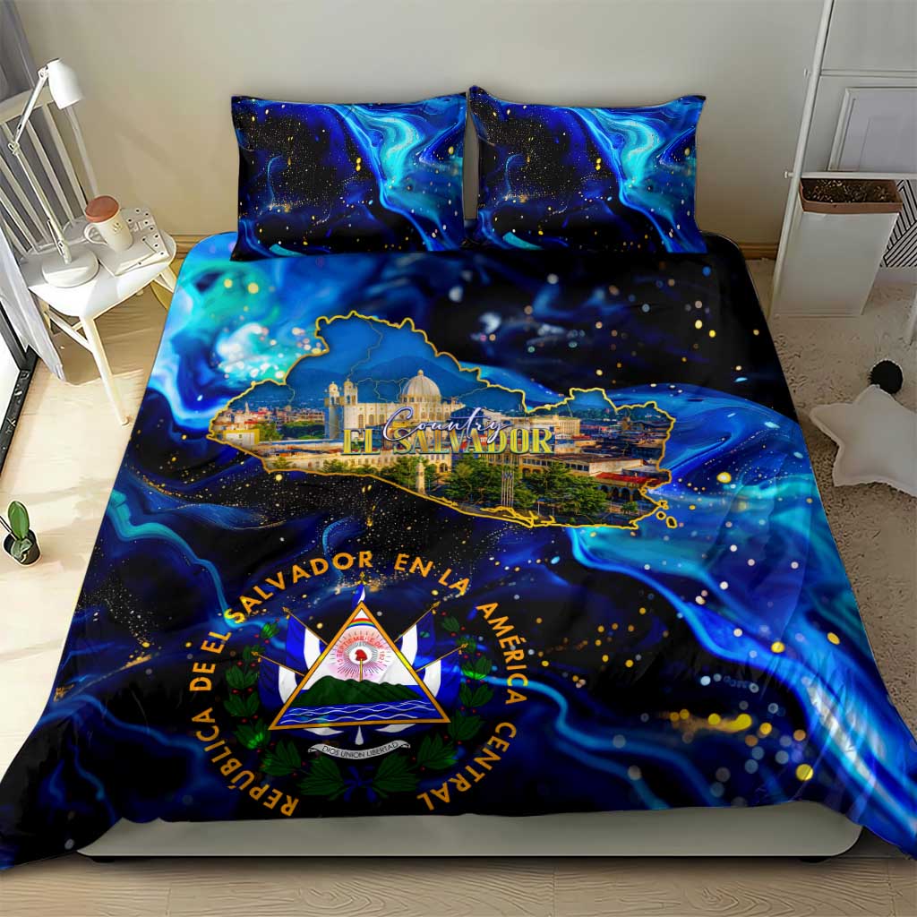 El Salvador Country Pride Bedding Set Map Flag and National Emblem Art in Cosmic Blue - Wonder Print Shop