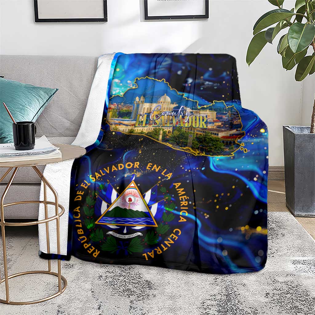 El Salvador Country Pride Blanket Map Flag and National Emblem Art in Cosmic Blue - Wonder Print Shop
