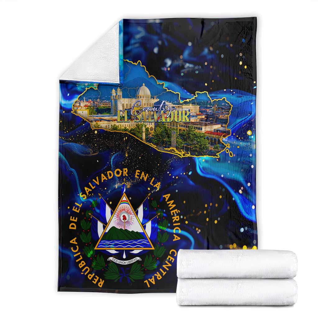 El Salvador Country Pride Blanket Map Flag and National Emblem Art in Cosmic Blue - Wonder Print Shop
