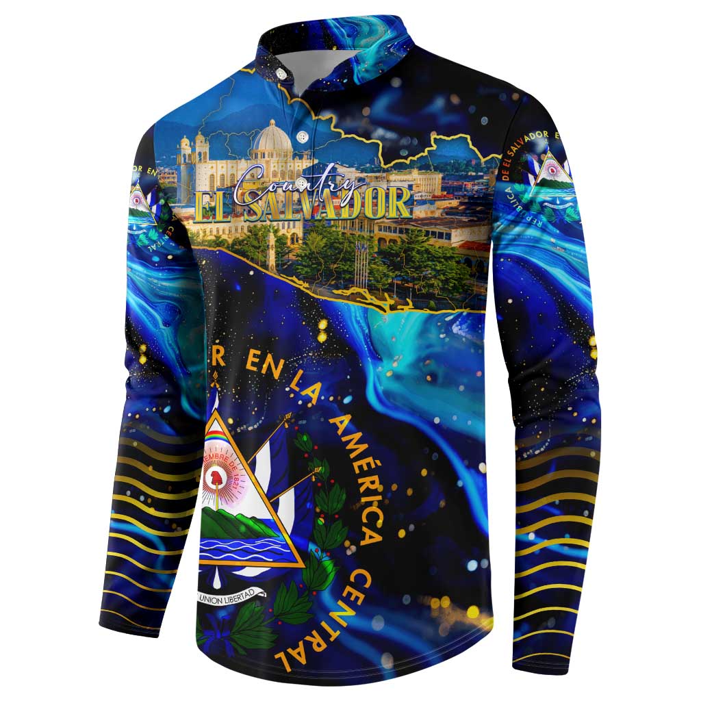 El Salvador Country Pride Button Sweatshirt Map Flag and National Emblem Art in Cosmic Blue - Wonder Print Shop