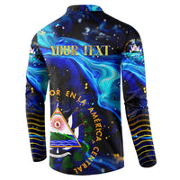 El Salvador Country Pride Button Sweatshirt Map Flag and National Emblem Art in Cosmic Blue - Wonder Print Shop