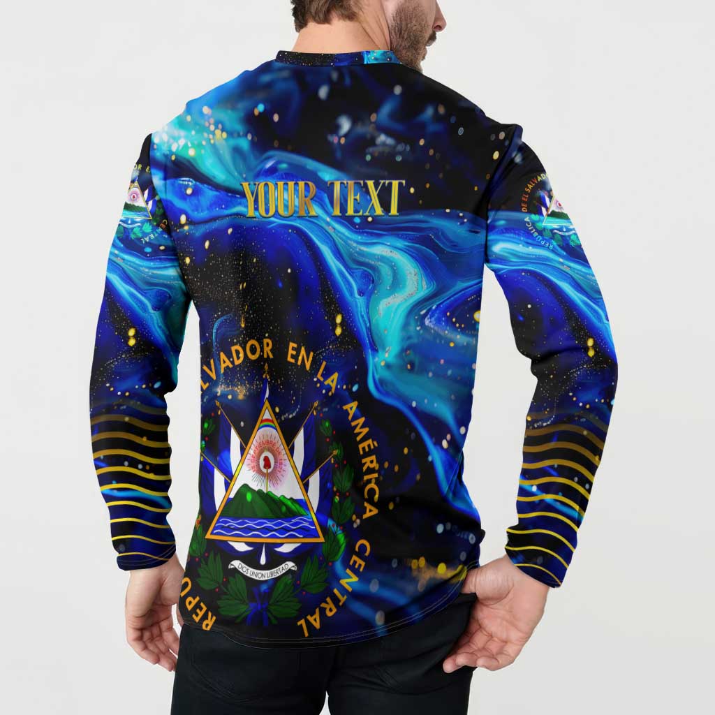 El Salvador Country Pride Button Sweatshirt Map Flag and National Emblem Art in Cosmic Blue - Wonder Print Shop