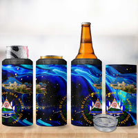 El Salvador Country Pride 4 in 1 Can Cooler Tumbler Map Flag and National Emblem Art in Cosmic Blue - Wonder Print Shop