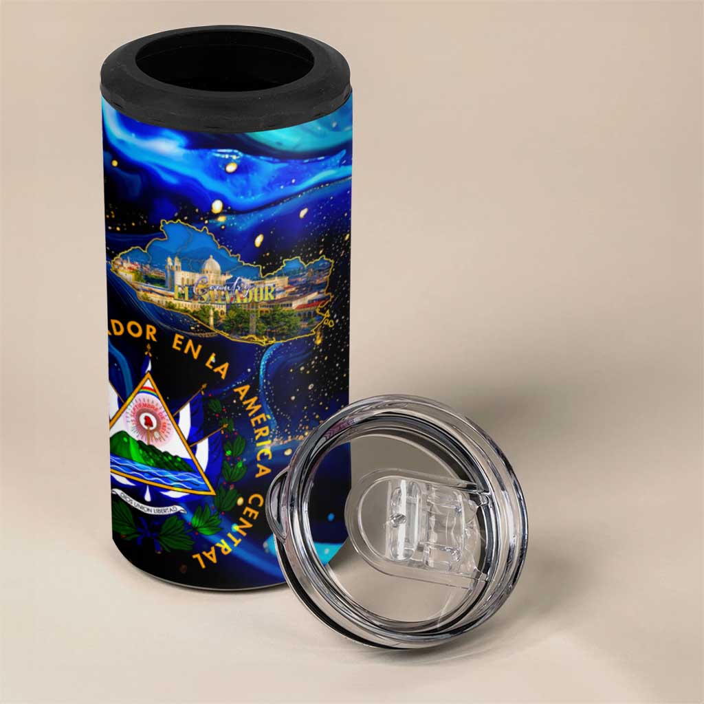 El Salvador Country Pride 4 in 1 Can Cooler Tumbler Map Flag and National Emblem Art in Cosmic Blue - Wonder Print Shop