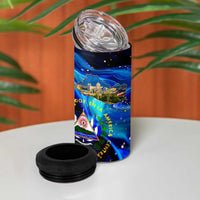 El Salvador Country Pride 4 in 1 Can Cooler Tumbler Map Flag and National Emblem Art in Cosmic Blue - Wonder Print Shop