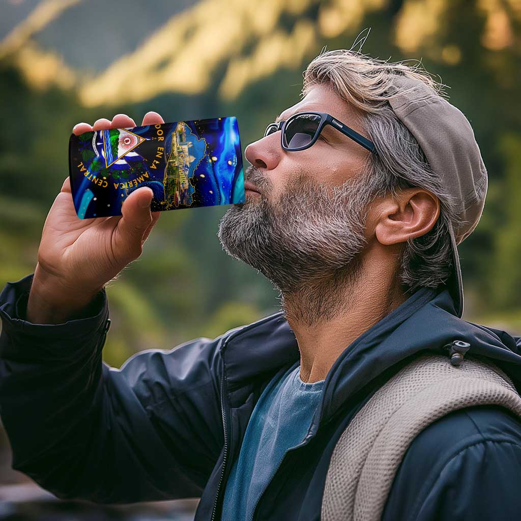 El Salvador Country Pride 4 in 1 Can Cooler Tumbler Map Flag and National Emblem Art in Cosmic Blue - Wonder Print Shop