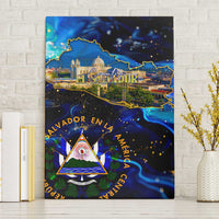 El Salvador Country Pride Canvas Wall Art Map Flag and National Emblem Art in Cosmic Blue - Wonder Print Shop