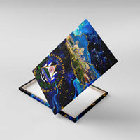 El Salvador Country Pride Canvas Wall Art Map Flag and National Emblem Art in Cosmic Blue - Wonder Print Shop