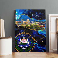 El Salvador Country Pride Canvas Wall Art Map Flag and National Emblem Art in Cosmic Blue - Wonder Print Shop