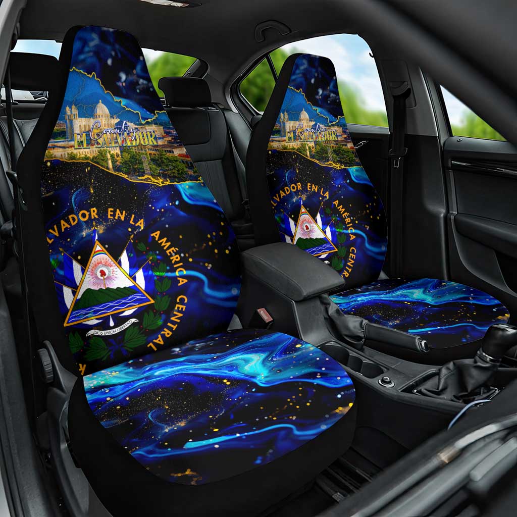 El Salvador Country Pride Car Seat Cover Map Flag and National Emblem Art in Cosmic Blue - Wonder Print Shop