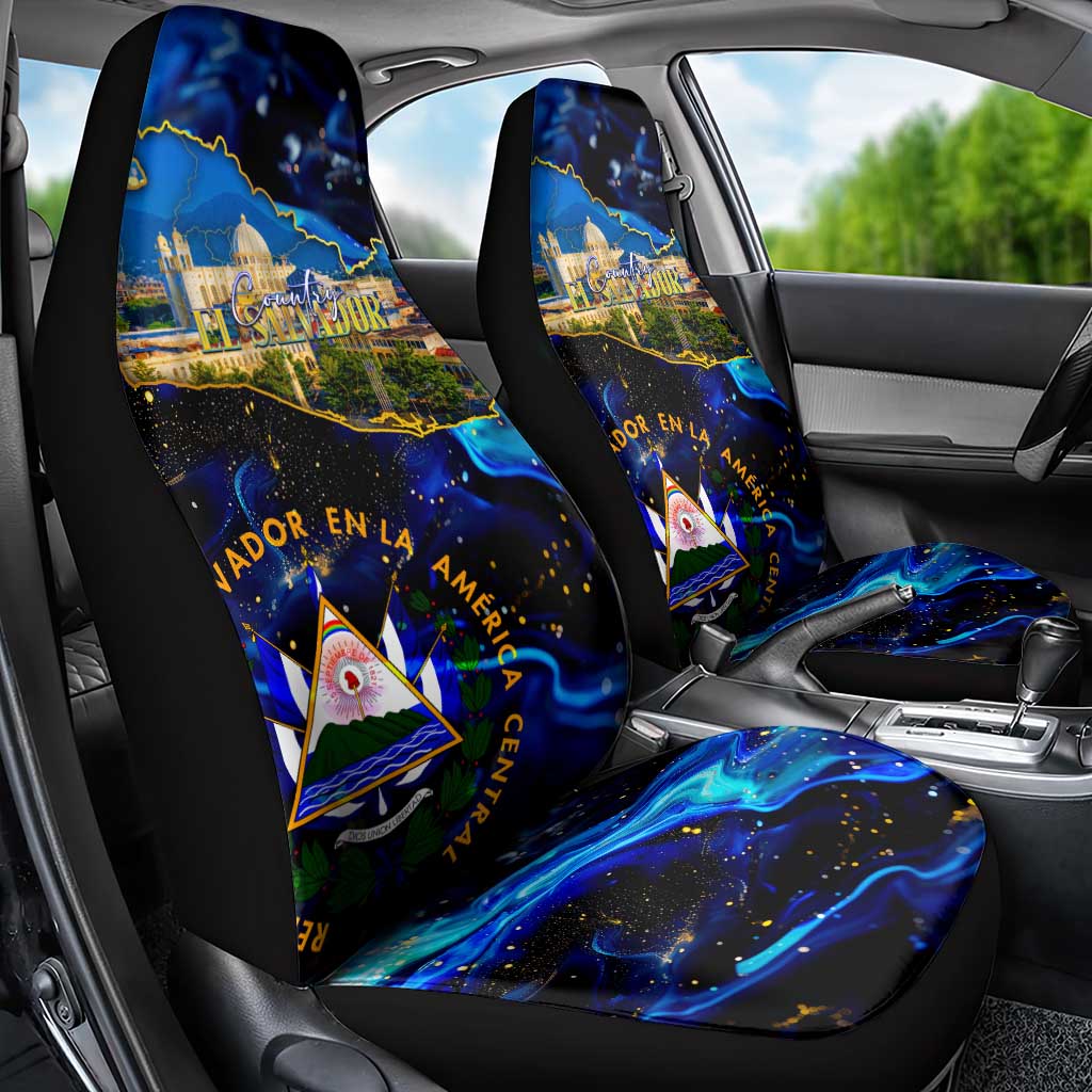 El Salvador Country Pride Car Seat Cover Map Flag and National Emblem Art in Cosmic Blue - Wonder Print Shop
