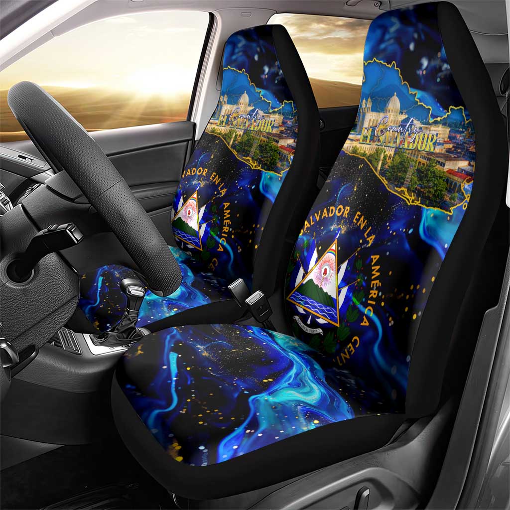 El Salvador Country Pride Car Seat Cover Map Flag and National Emblem Art in Cosmic Blue - Wonder Print Shop