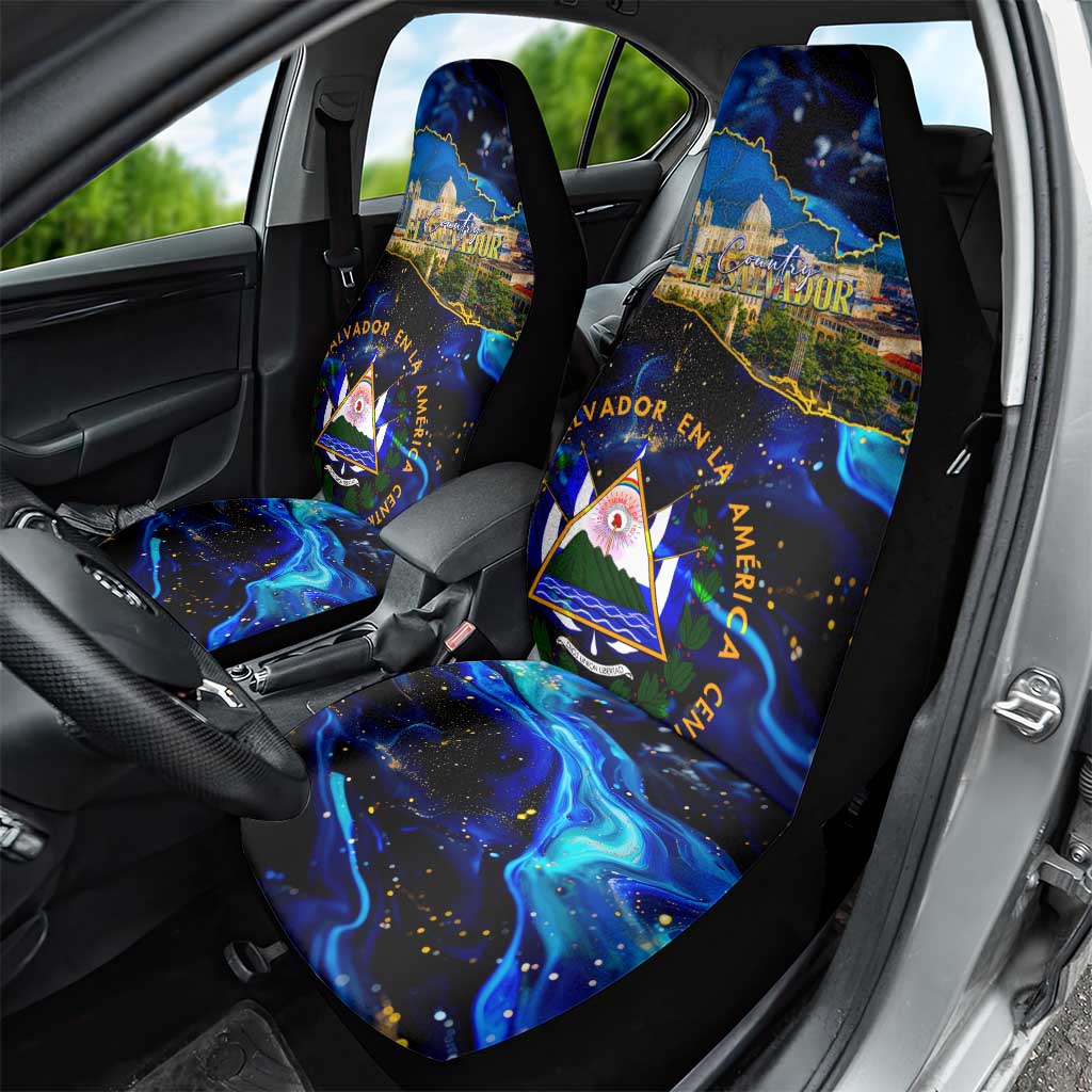 El Salvador Country Pride Car Seat Cover Map Flag and National Emblem Art in Cosmic Blue - Wonder Print Shop