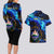 El Salvador Country Pride Couples Matching Long Sleeve Bodycon Dress and Hawaiian Shirt Map Flag and National Emblem Art in Cosmic Blue - Wonder Print Shop