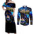 El Salvador Country Pride Couples Matching Off Shoulder Maxi Dress and Long Sleeve Button Shirt Map Flag and National Emblem Art in Cosmic Blue - Wonder Print Shop