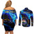 El Salvador Country Pride Couples Matching Off Shoulder Short Dress and Long Sleeve Button Shirt Map Flag and National Emblem Art in Cosmic Blue - Wonder Print Shop