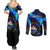 El Salvador Country Pride Couples Matching Summer Maxi Dress and Long Sleeve Button Shirt Map Flag and National Emblem Art in Cosmic Blue - Wonder Print Shop
