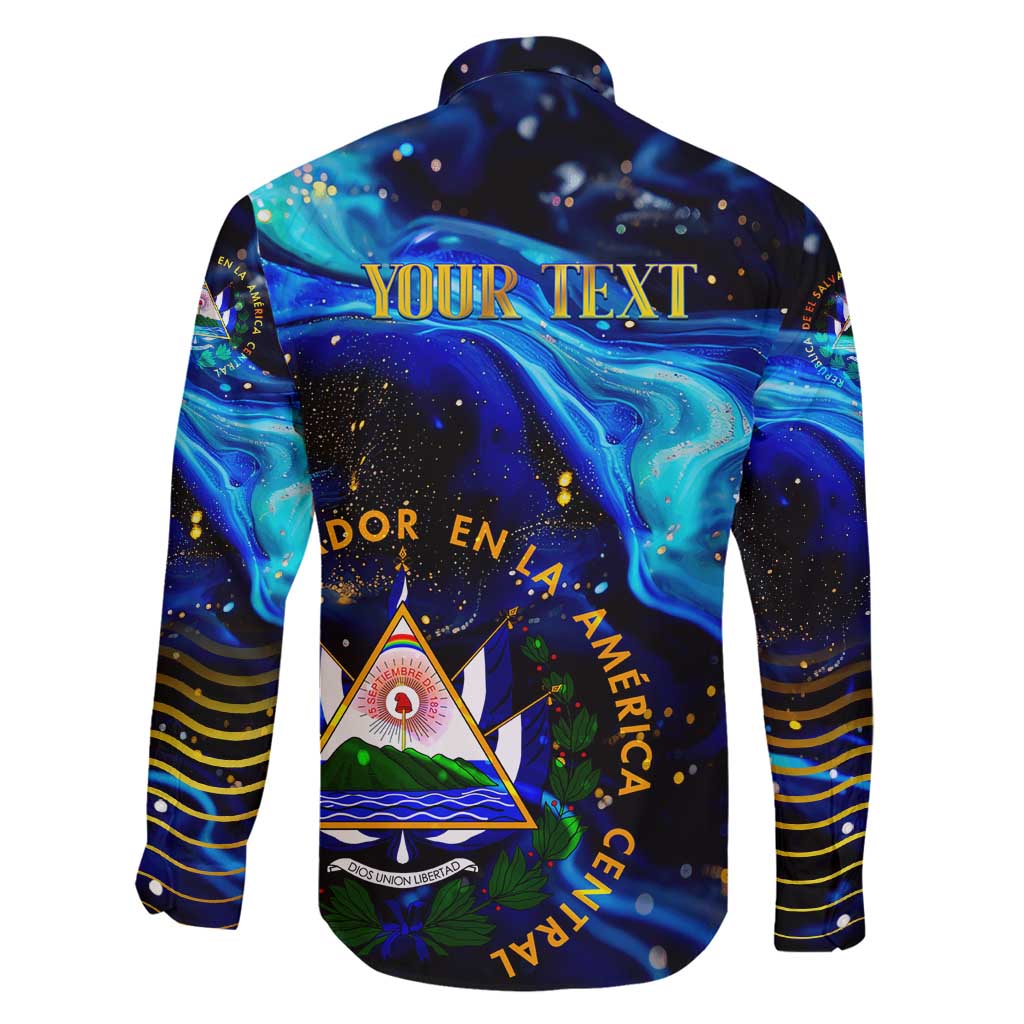 El Salvador Country Pride Family Matching Long Sleeve Bodycon Dress and Hawaiian Shirt Map Flag and National Emblem Art in Cosmic Blue - Wonder Print Shop