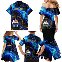 El Salvador Country Pride Family Matching Mermaid Dress and Hawaiian Shirt Map Flag and National Emblem Art in Cosmic Blue - Wonder Print Shop