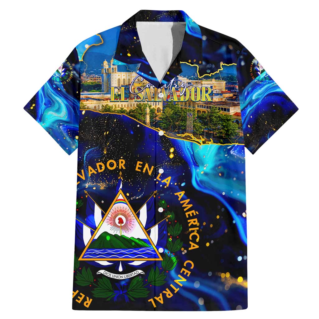 El Salvador Country Pride Family Matching Mermaid Dress and Hawaiian Shirt Map Flag and National Emblem Art in Cosmic Blue - Wonder Print Shop