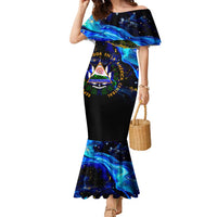 El Salvador Country Pride Family Matching Mermaid Dress and Hawaiian Shirt Map Flag and National Emblem Art in Cosmic Blue - Wonder Print Shop