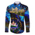 El Salvador Country Pride Family Matching Off The Shoulder Long Sleeve Dress and Hawaiian Shirt Map Flag and National Emblem Art in Cosmic Blue - Wonder Print Shop