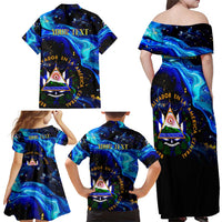 El Salvador Country Pride Family Matching Off Shoulder Maxi Dress and Hawaiian Shirt Map Flag and National Emblem Art in Cosmic Blue - Wonder Print Shop