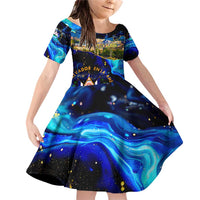 El Salvador Country Pride Family Matching Off Shoulder Short Dress and Hawaiian Shirt Map Flag and National Emblem Art in Cosmic Blue - Wonder Print Shop