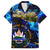El Salvador Country Pride Family Matching Off Shoulder Short Dress and Hawaiian Shirt Map Flag and National Emblem Art in Cosmic Blue - Wonder Print Shop