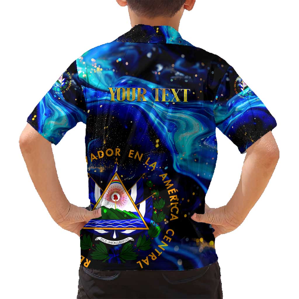 El Salvador Country Pride Family Matching Summer Maxi Dress and Hawaiian Shirt Map Flag and National Emblem Art in Cosmic Blue - Wonder Print Shop