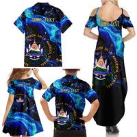 El Salvador Country Pride Family Matching Summer Maxi Dress and Hawaiian Shirt Map Flag and National Emblem Art in Cosmic Blue - Wonder Print Shop