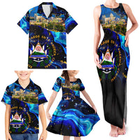 El Salvador Country Pride Family Matching Tank Maxi Dress and Hawaiian Shirt Map Flag and National Emblem Art in Cosmic Blue - Wonder Print Shop