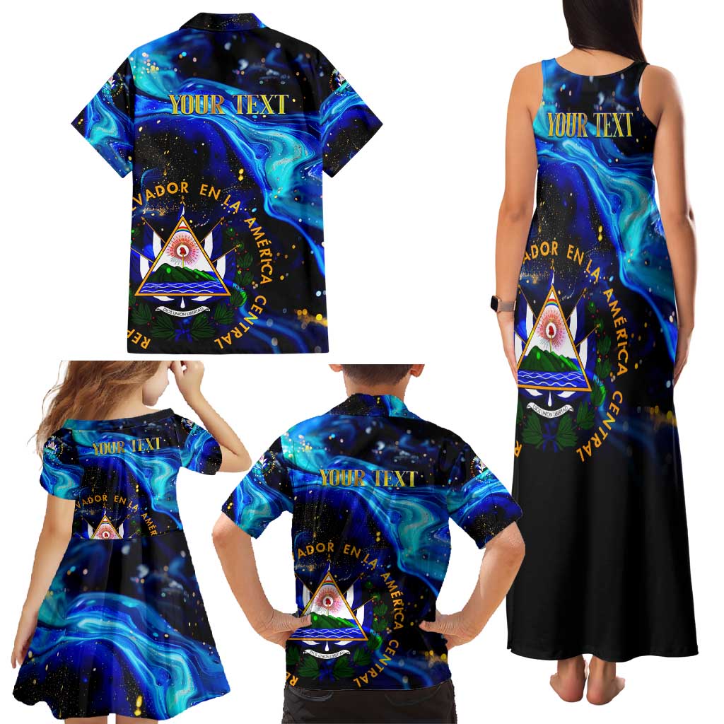 El Salvador Country Pride Family Matching Tank Maxi Dress and Hawaiian Shirt Map Flag and National Emblem Art in Cosmic Blue - Wonder Print Shop