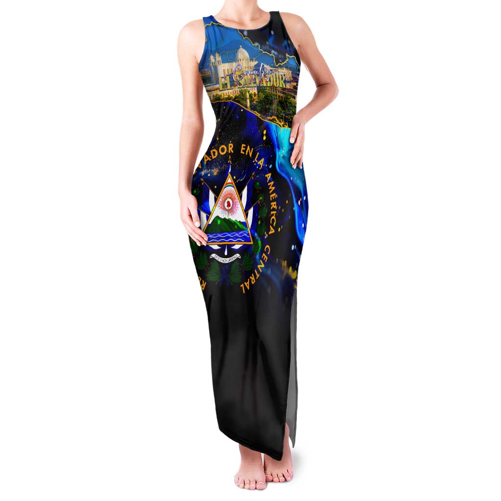 El Salvador Country Pride Family Matching Tank Maxi Dress and Hawaiian Shirt Map Flag and National Emblem Art in Cosmic Blue - Wonder Print Shop