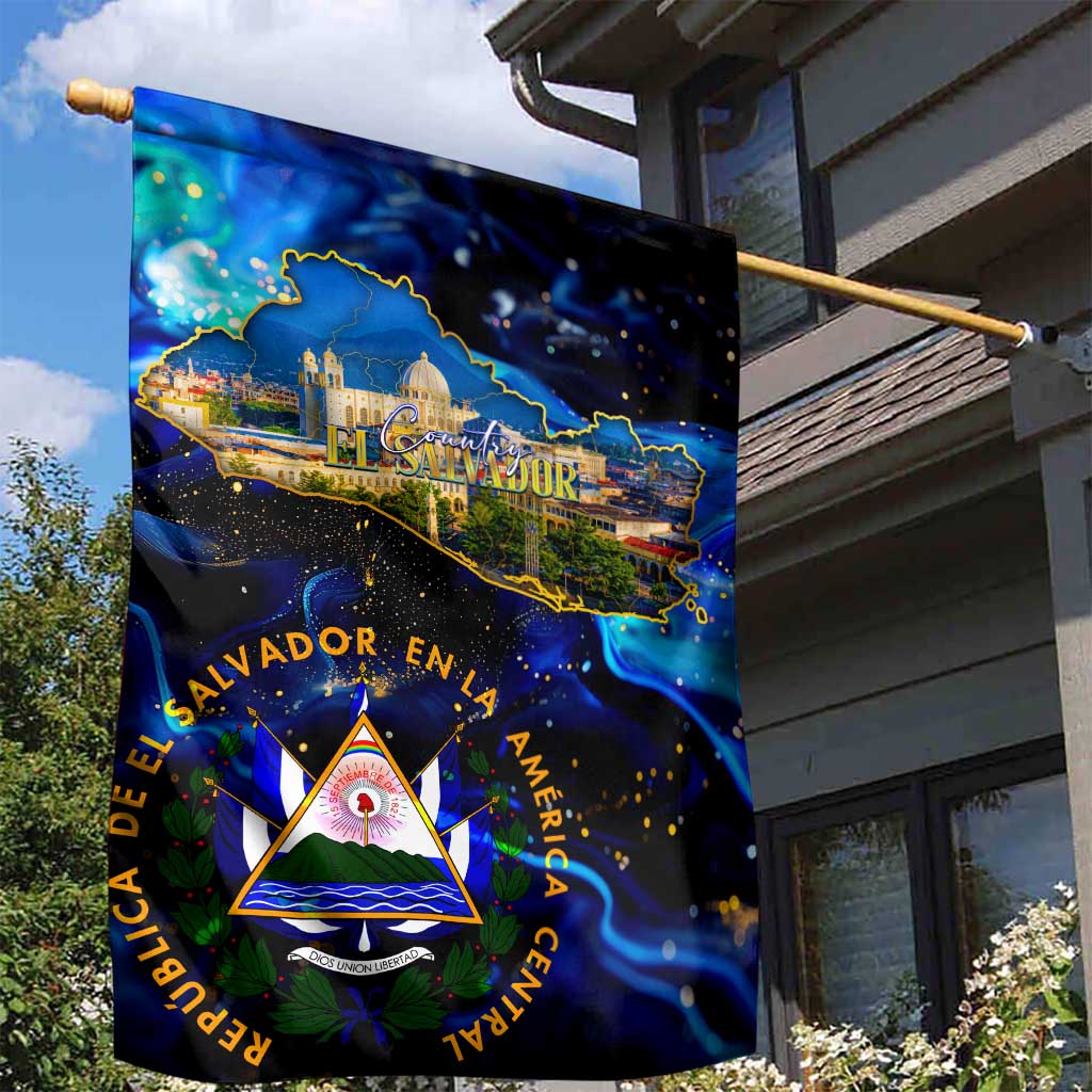 El Salvador Country Pride Garden Flag Map Flag and National Emblem Art in Cosmic Blue - Wonder Print Shop