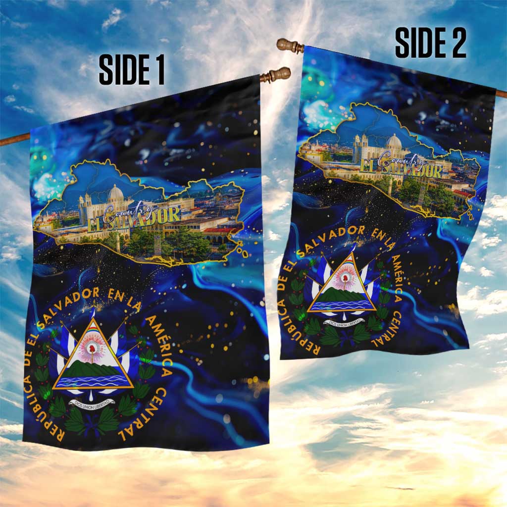 El Salvador Country Pride Garden Flag Map Flag and National Emblem Art in Cosmic Blue - Wonder Print Shop