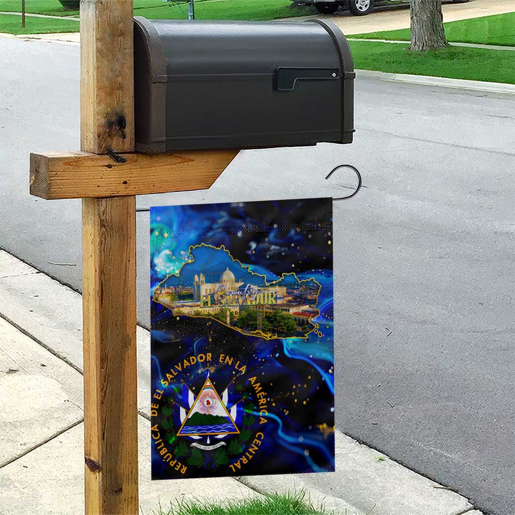 El Salvador Country Pride Garden Flag Map Flag and National Emblem Art in Cosmic Blue - Wonder Print Shop