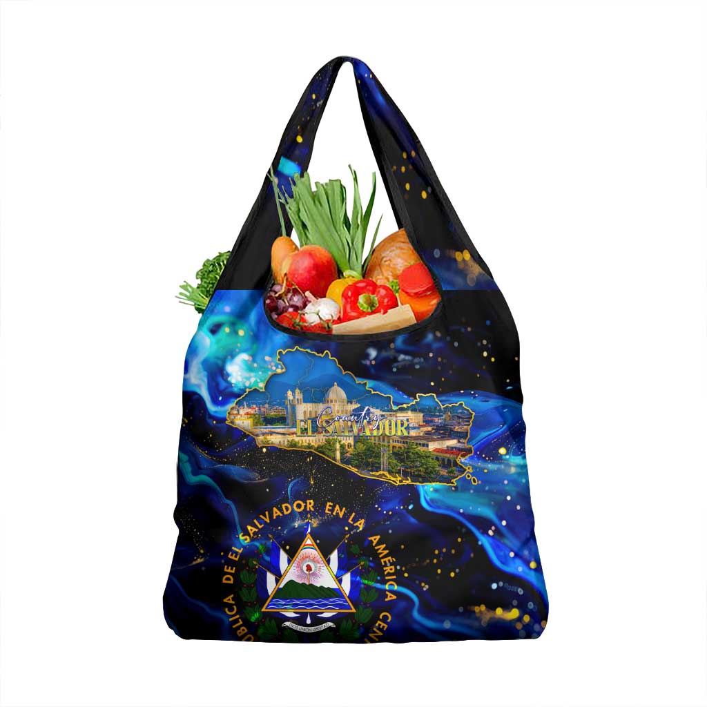 El Salvador Country Pride Grocery Bag Map Flag and National Emblem Art in Cosmic Blue - Wonder Print Shop