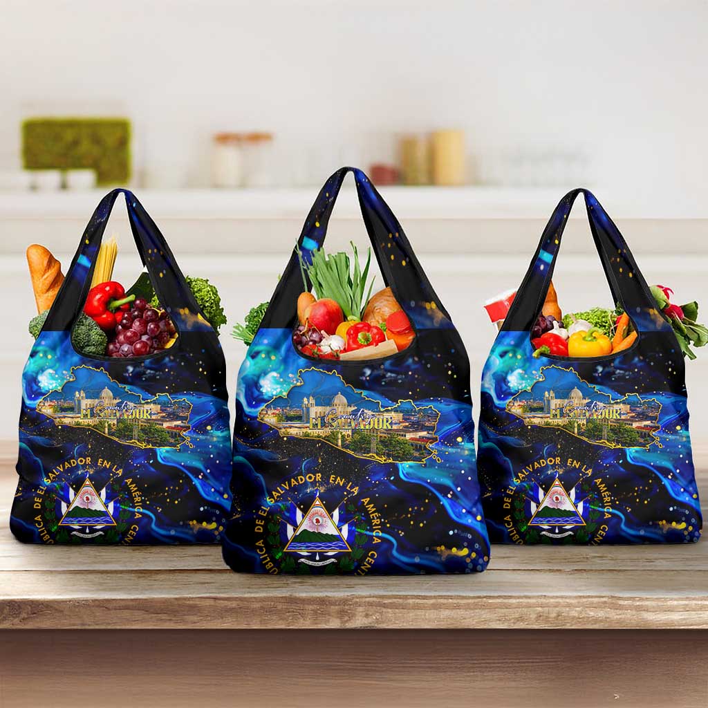 El Salvador Country Pride Grocery Bag Map Flag and National Emblem Art in Cosmic Blue - Wonder Print Shop