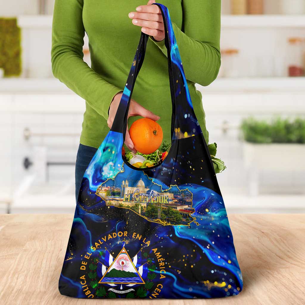 El Salvador Country Pride Grocery Bag Map Flag and National Emblem Art in Cosmic Blue - Wonder Print Shop