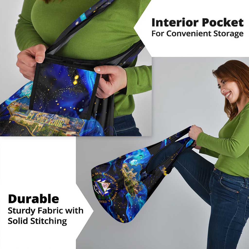 El Salvador Country Pride Grocery Bag Map Flag and National Emblem Art in Cosmic Blue - Wonder Print Shop