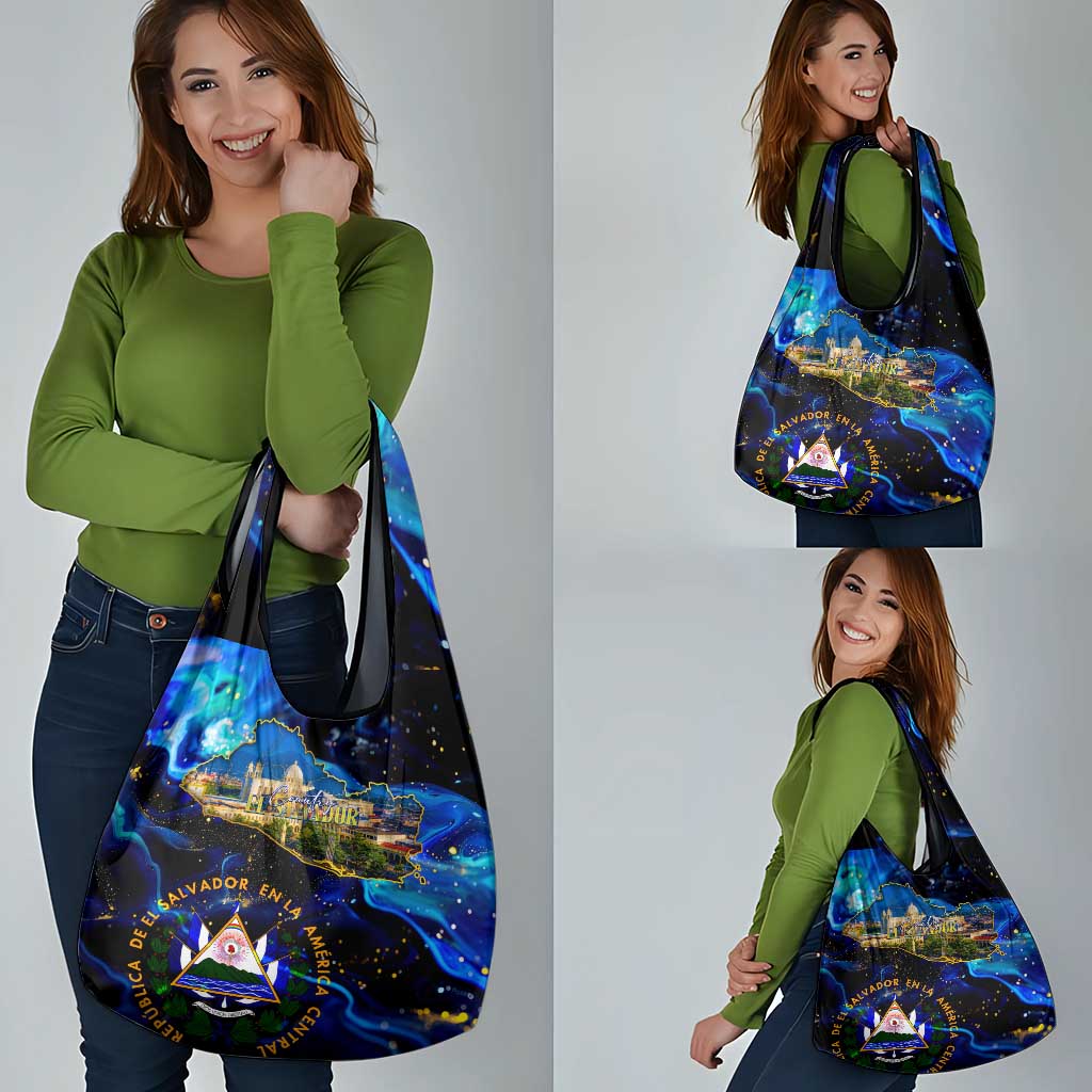 El Salvador Country Pride Grocery Bag Map Flag and National Emblem Art in Cosmic Blue - Wonder Print Shop