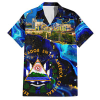 El Salvador Country Pride Hawaiian Shirt Map Flag and National Emblem Art in Cosmic Blue - Wonder Print Shop
